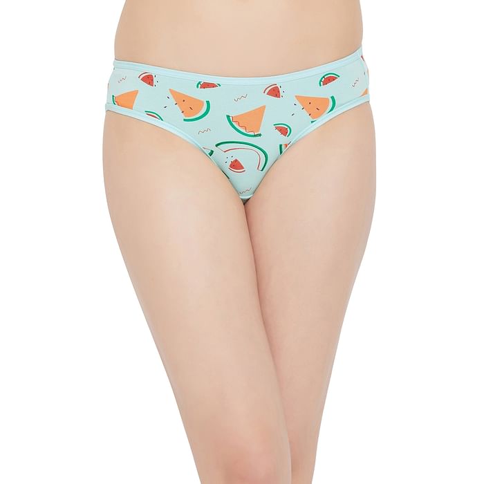 

Clovia Low Waist Fruit Print Bikini Panty in Baby Blue - Cotton - PN2568B03, Light blue