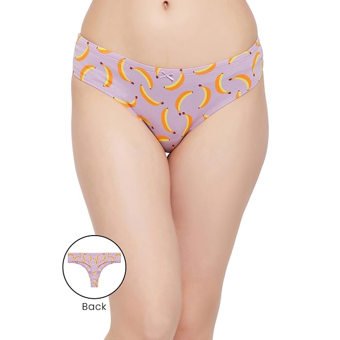 

Clovia Low Waist Fruit Print Thong in Lilac with Inner Elastic - Cotton - PN3516P12, Lavender