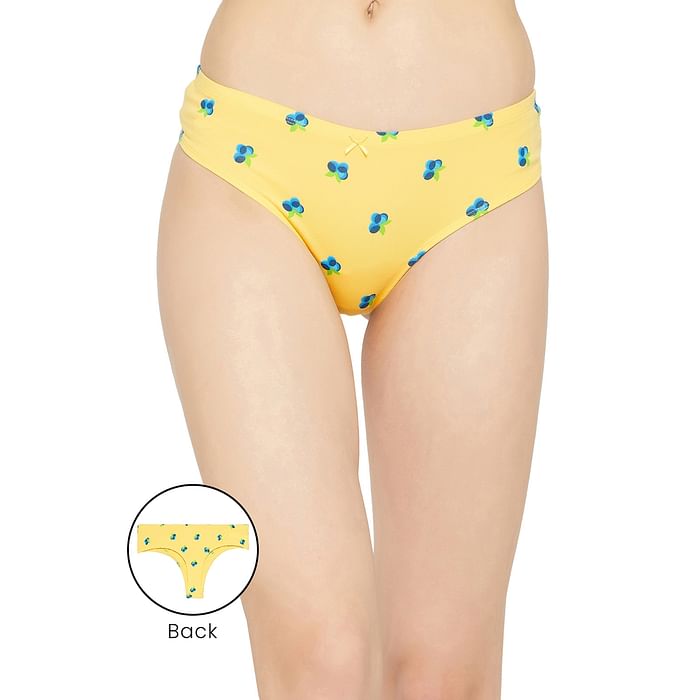 

Clovia Low Waist Fruit Print Thong in Yellow with Inner Elastic - Cotton - PN3516P02, Light yellow