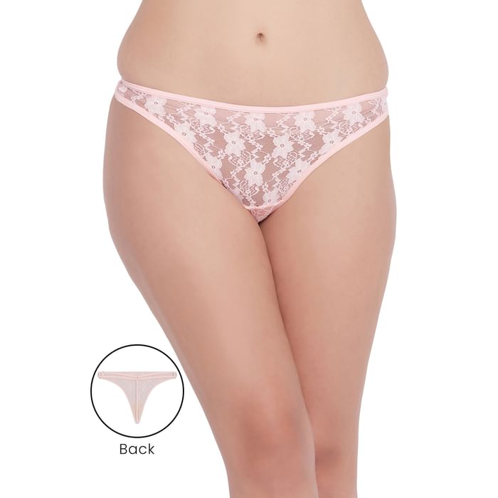 

Clovia Low Waist G-string in Baby Pink - Lace - PN3477A34, Peach