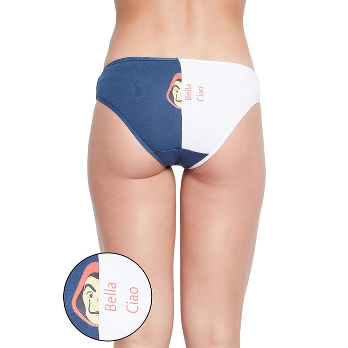 

Clovia Low Waist Graphic & Text Print Bikini Panty in White - Cotton - PN3377A18
