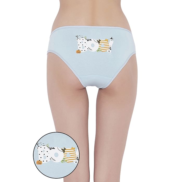 

Clovia Low Waist Halloween Print Bikini Panty in Sky Blue - Cotton - PN3480A03, Light blue