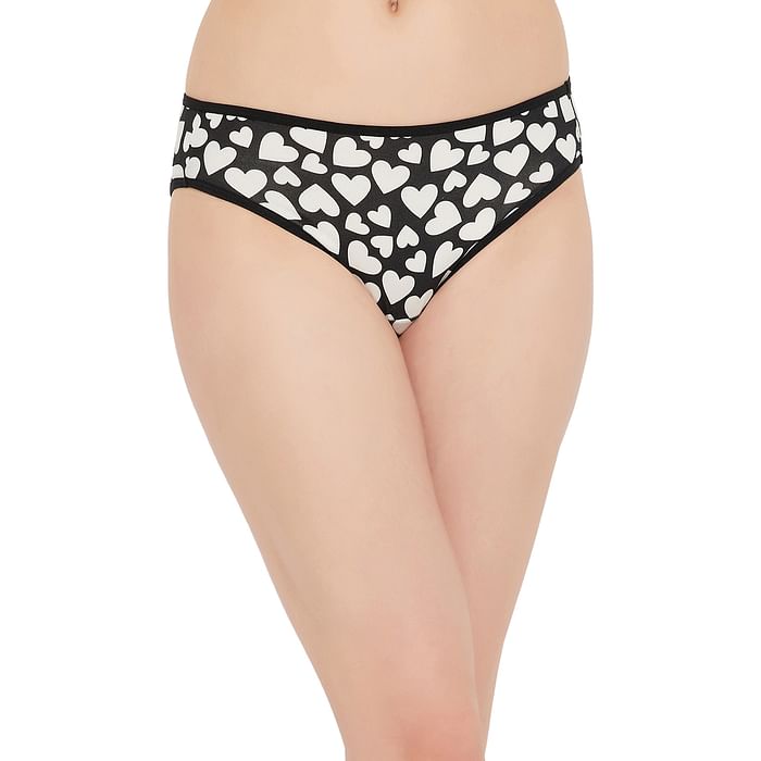 

Clovia Low Waist Heart Print Bikini Panty in Black - Cotton - PN3380Y13
