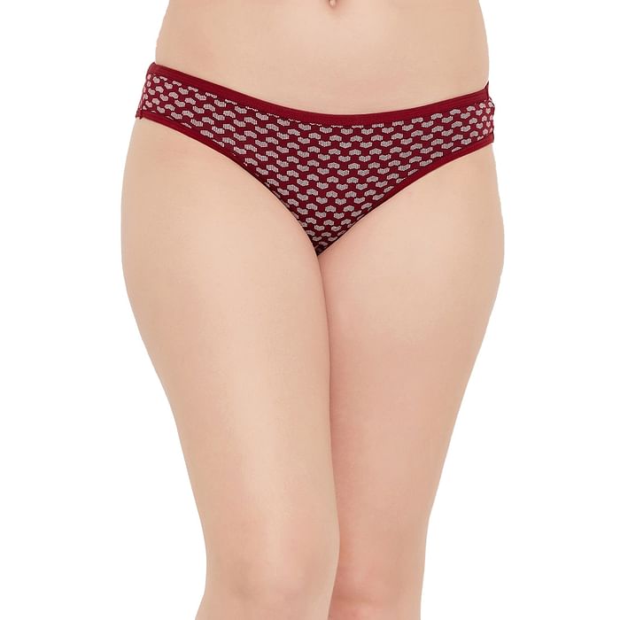 

Clovia Low Waist Heart Print Bikini Panty in Maroon - Cotton - PN3380A09