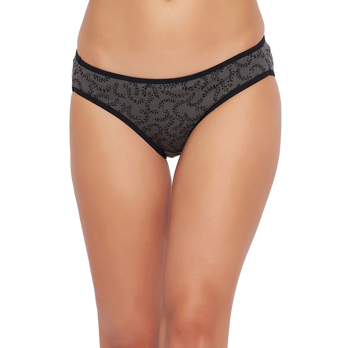 

Clovia Low Waist Leaf Print Bikini Panty in Dark Grey - Cotton - PN3380B05