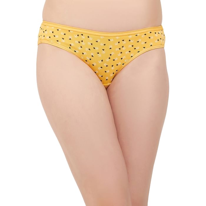 

Clovia Low Waist Floral Print Bikini Panty in Yellow - Cotton - PN3380H02, Light yellow