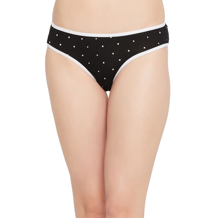 

Clovia Low Waist Polka Dot Print Bikini Panty in Black - Cotton - PN3380U13
