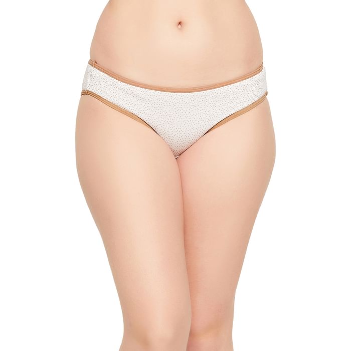 

Clovia Low Waist Dot Print Bikini Panty in White - Cotton - PN3380D18