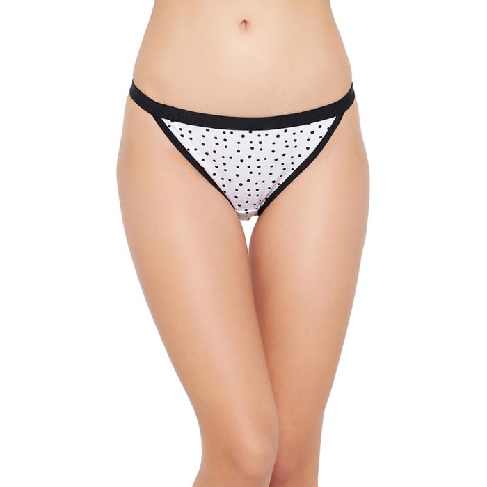 

Clovia Low Waist Polka Dot Print Bikini Panty in White - Cotton - PN3169B18