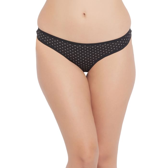 

Clovia Low Waist Polka Dot Thong in Black - PN1481A13