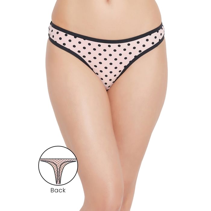 

Clovia Low Waist Polka Print Thong in Baby Pink - PN3485C22, Light pink