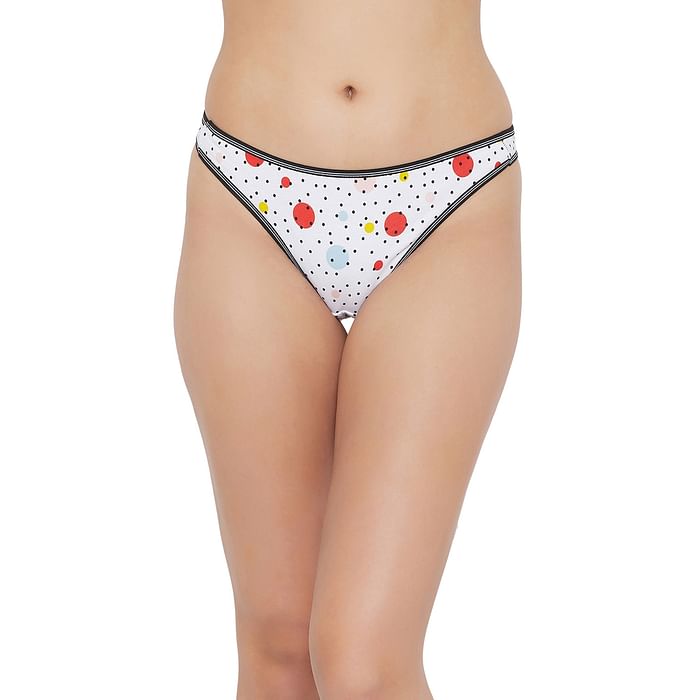 

Clovia Low Waist Polka Print Thong in White - PN1481U19, Multicolour