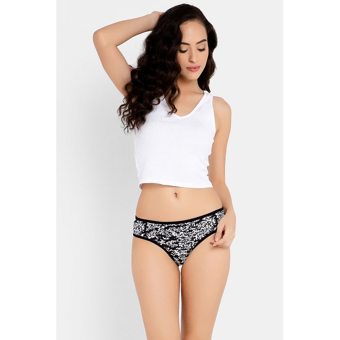 

Clovia Low Waist Printed Bikini Panty in Black - Cotton - PN3380T13
