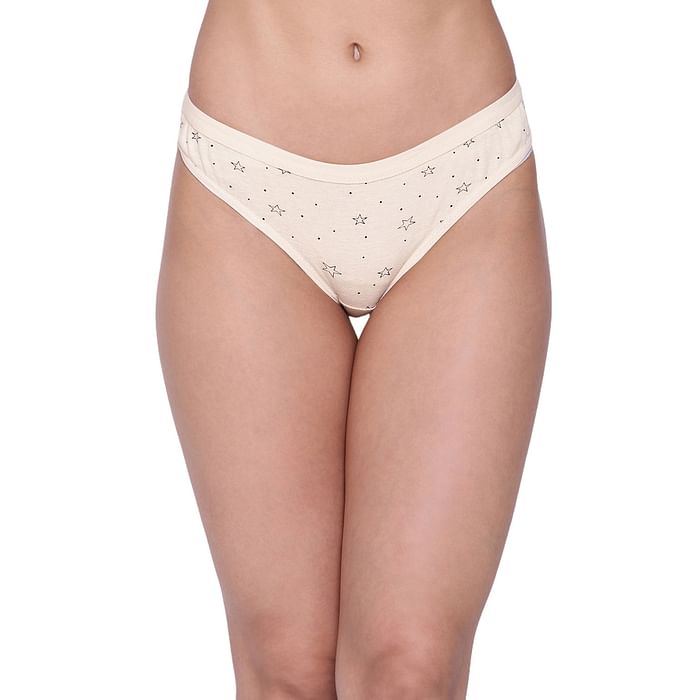 

Clovia Low Waist Printed Bikini Panty in Cream Colour - Cotton - PN3465P24, Nude-colour