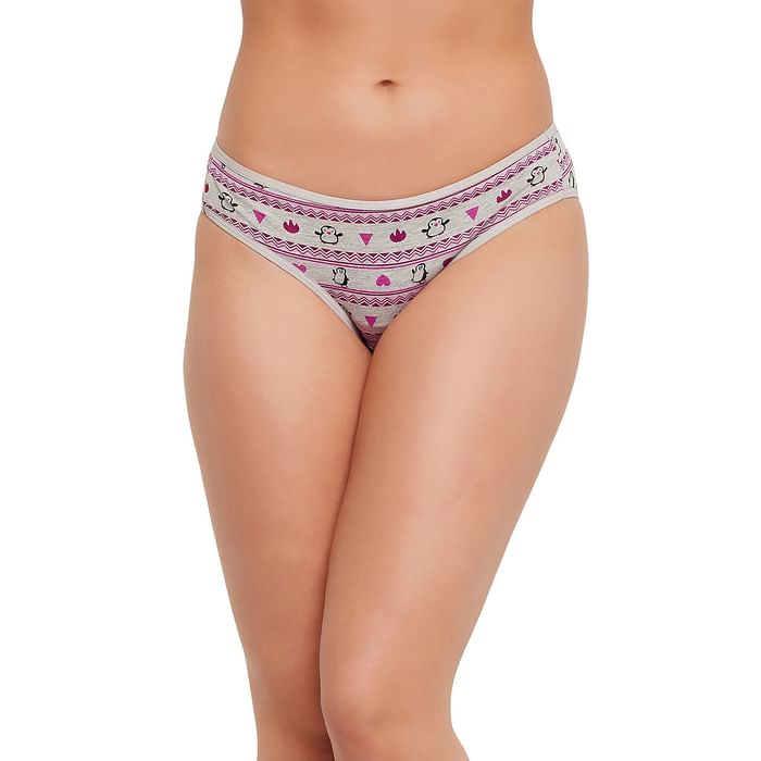 

Clovia Low Waist Printed Bikini Panty in Light Grey Melange - Cotton - PN3380B01