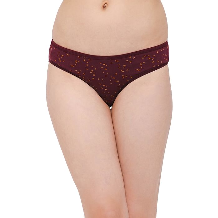 

Clovia Low Waist Printed Bikini Panty in Maroon - Cotton - PN3380Z09