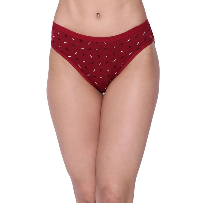 

Clovia Low Waist Printed Bikini Panty in Maroon - Cotton - PN3465P09