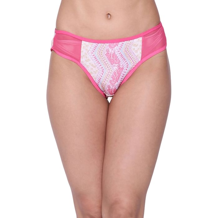 

Clovia Low Waist Printed Bikini Panty in Pink with Powernet Inserts - PN3151X22, Light pink