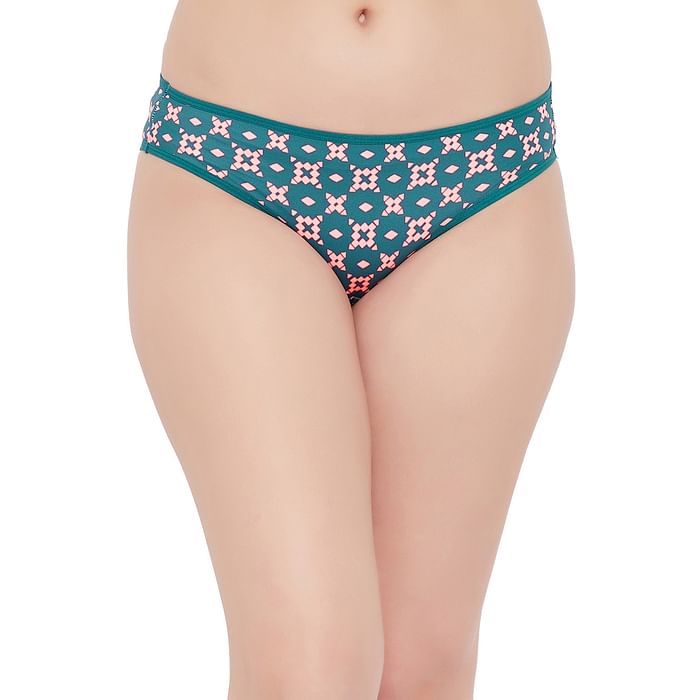 

Clovia Low Waist Printed Bikini Panty in Sacramento Green - PN2810A17, Dark green