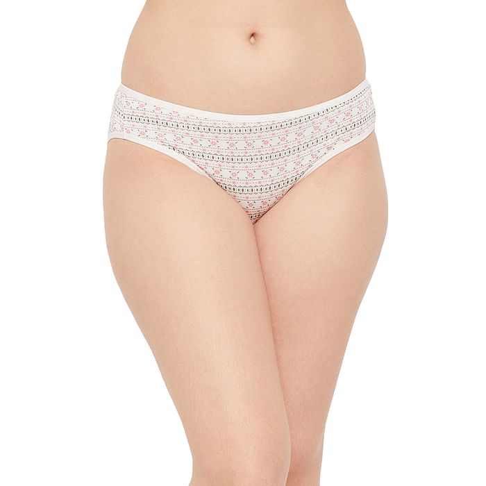 

Clovia Low Waist Printed Bikini Panty in White - Cotton - PN3380H18