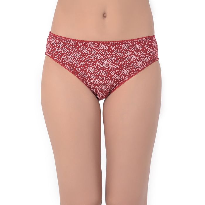 

Clovia Low Waist Printed Bikini Panty Maroon - Cotton - PN3465G04, Red