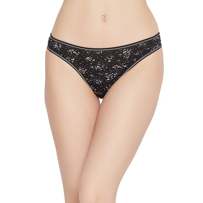 

Clovia Low Waist Printed Thong in Black - PN1481G13