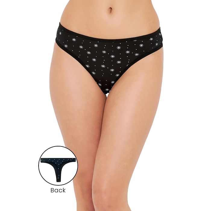 

Clovia Low Waist Printed Thong in Black - PN3485B13