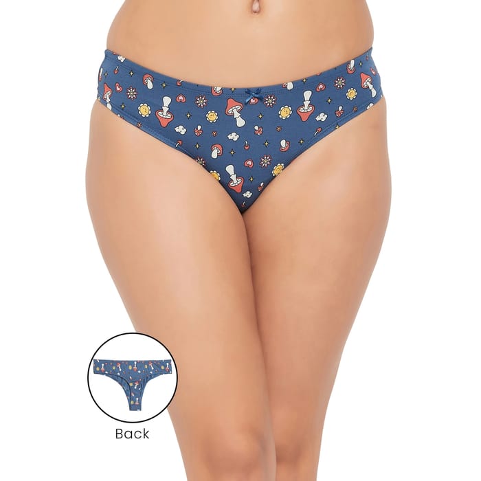 

Clovia Low Waist Printed Thong in Blue with Inner Elastic - Cotton - PN3516A08, Navy