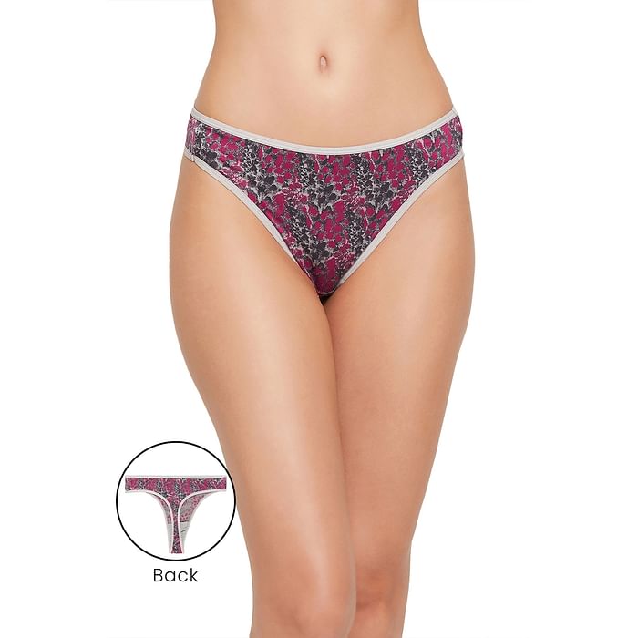 

Clovia Low Waist Printed Thong in Dark Grey - PN3485B05