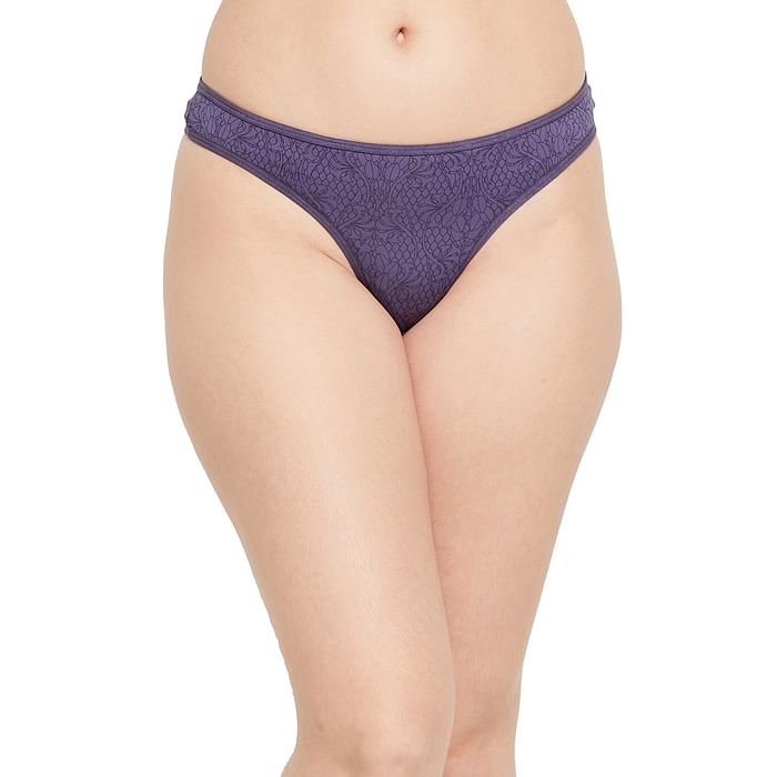 

Clovia Low Waist Printed Thong in Violet - PN3485C15, Purple