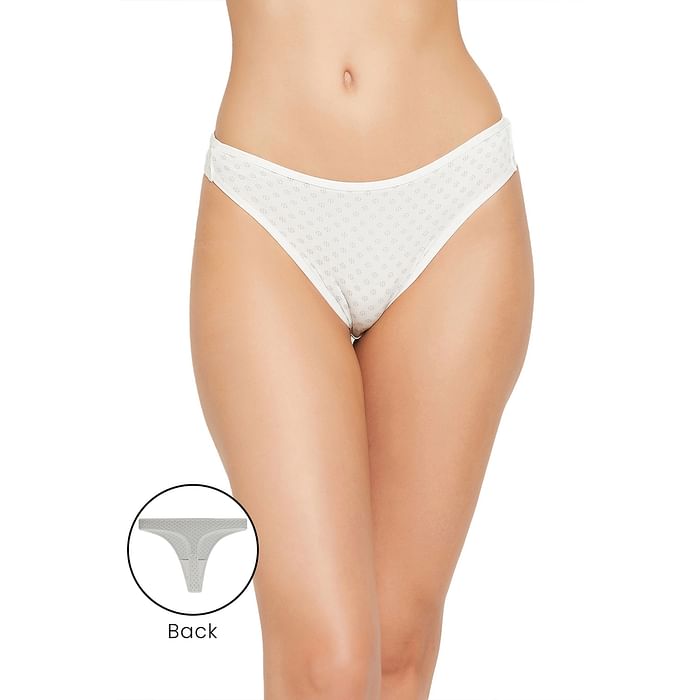 

Clovia Low Waist Printed Thong in White - PN3485D18
