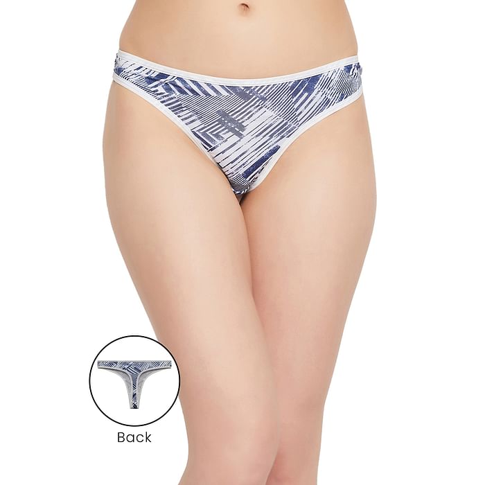 

Clovia Low Waist Abstract Print Thong in White - PN3485K18