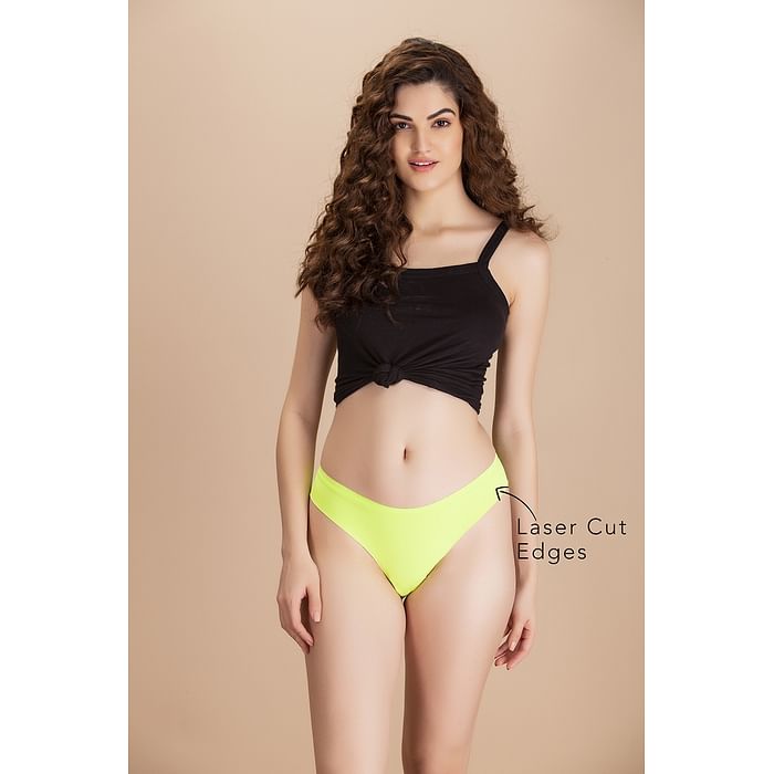 

Clovia Low Waist Seamless Laser Cut Bikini Panty in Neon Green - PN3478P11, Light green