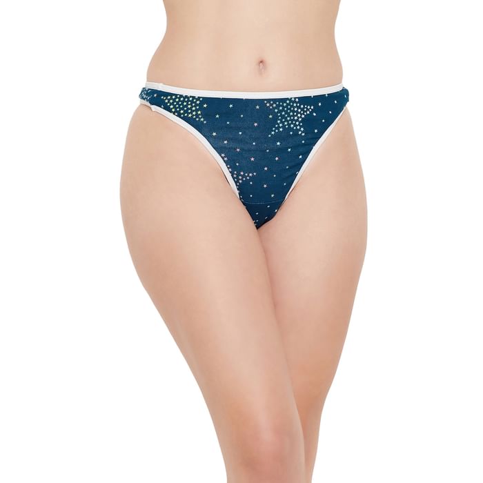

Clovia Low Waist Star Print Thong in Navy - Cotton - PN1481B08