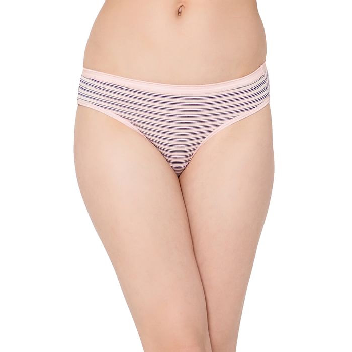 

Clovia Low Waist Striped Bikini Panty in Baby Pink - Cotton - PN3380G22, Light pink