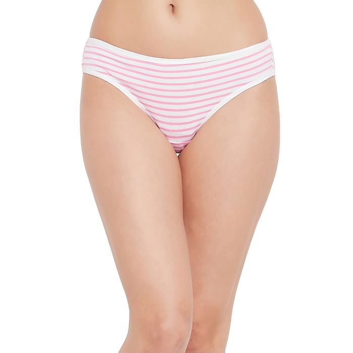 

Clovia Low Waist Striped Bikini Panty in Baby Pink - Cotton - PN3380D22, Light pink