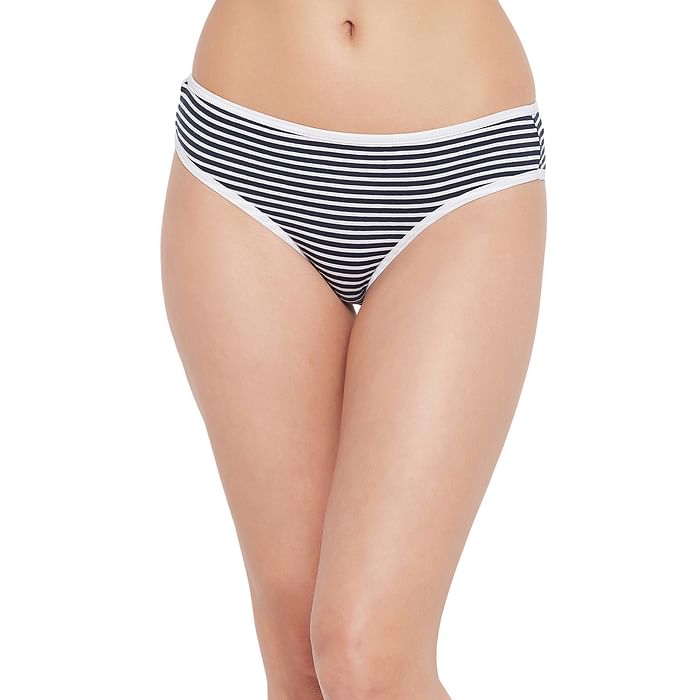 

Clovia Low Waist Striped Bikini Panty in Black - Cotton - PN3380P13