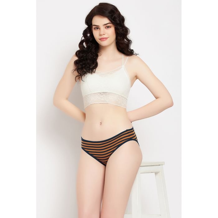 

Clovia Low Waist Striped Bikini Panty in Brown - Cotton - PN3380A06