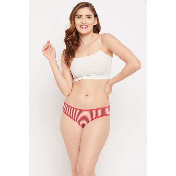 

Clovia Low Waist Striped Bikini Panty in Red - Cotton - PN3380B04