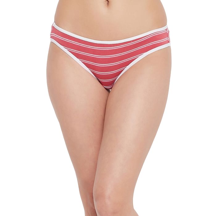 

Clovia Low Waist Striped Bikini Panty in Red - Cotton - PN3380E04