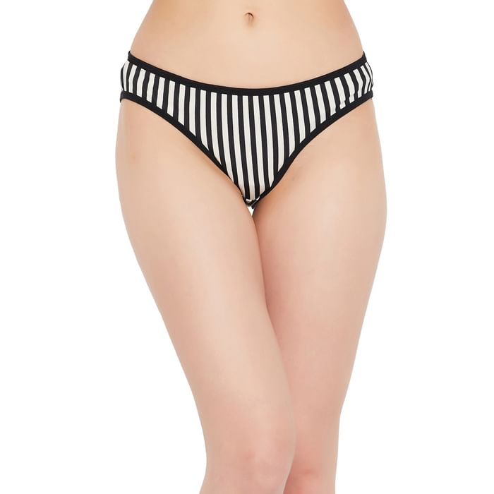 

Clovia Low Waist Striped Bikini Panty in White - PN2810G18