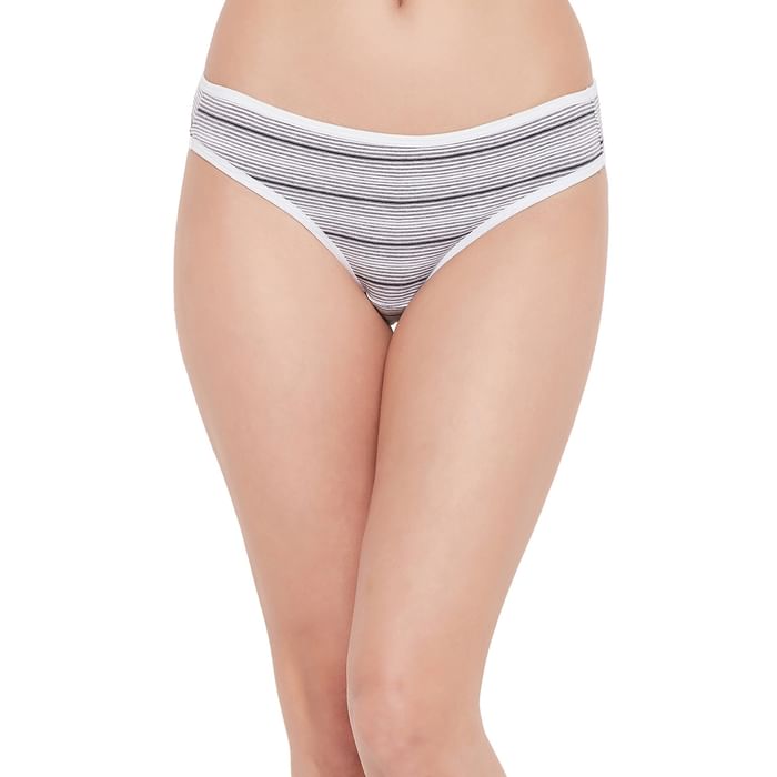 

Clovia Low Waist Striped Bikini Panty in White - Cotton - PN3380N18