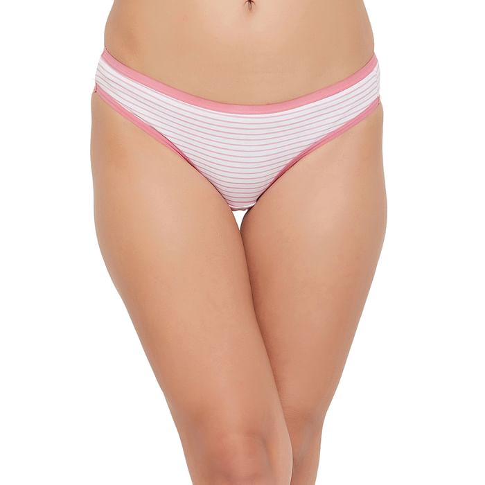 

Clovia Low Waist Striped Bikini Panty in White - Cotton - PN3465T18