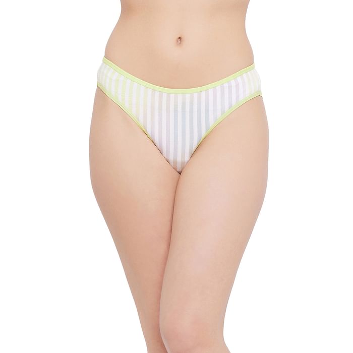

Clovia Low Waist Striped Bikini Panty in White - Cotton - PN3380N19, Multicolour