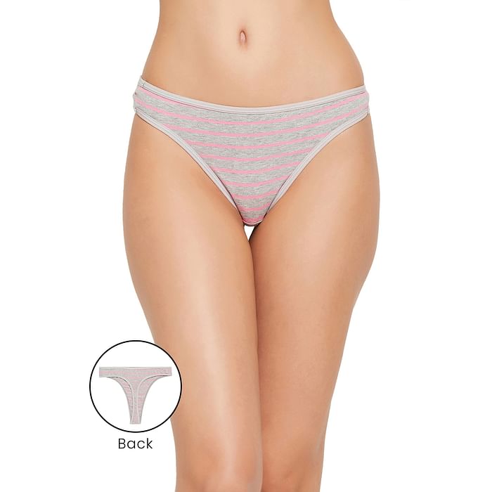 

Clovia Low Waist Striped Thong in Grey Melange - Cotton - PN1481C01, Light grey