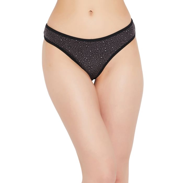 

Clovia Low Waist Animal Print Thong in Black - Cotton - PN1481A05, Dark grey