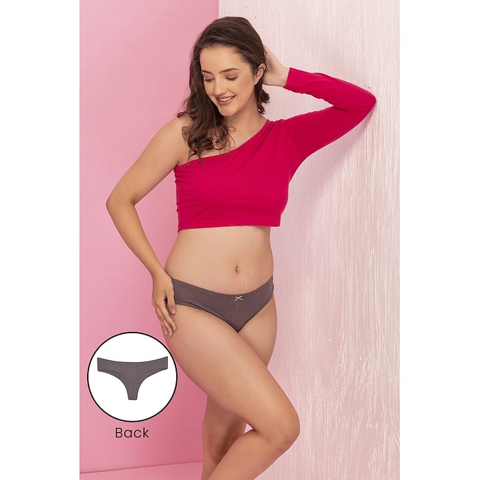 

Clovia Low Waist Thong in Dark Grey - Cotton - PN3507P05