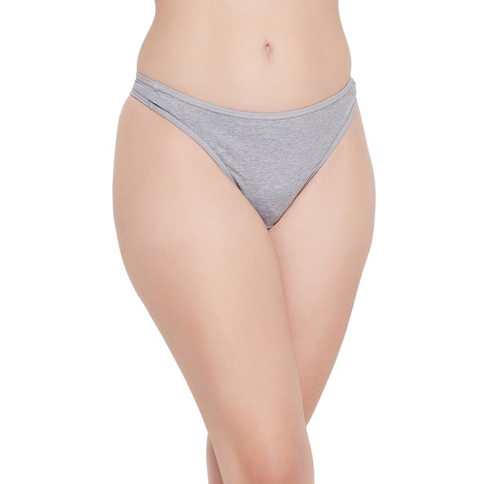 

Clovia Low Waist Thong in Grey - Cotton - PN1481B01, Light grey