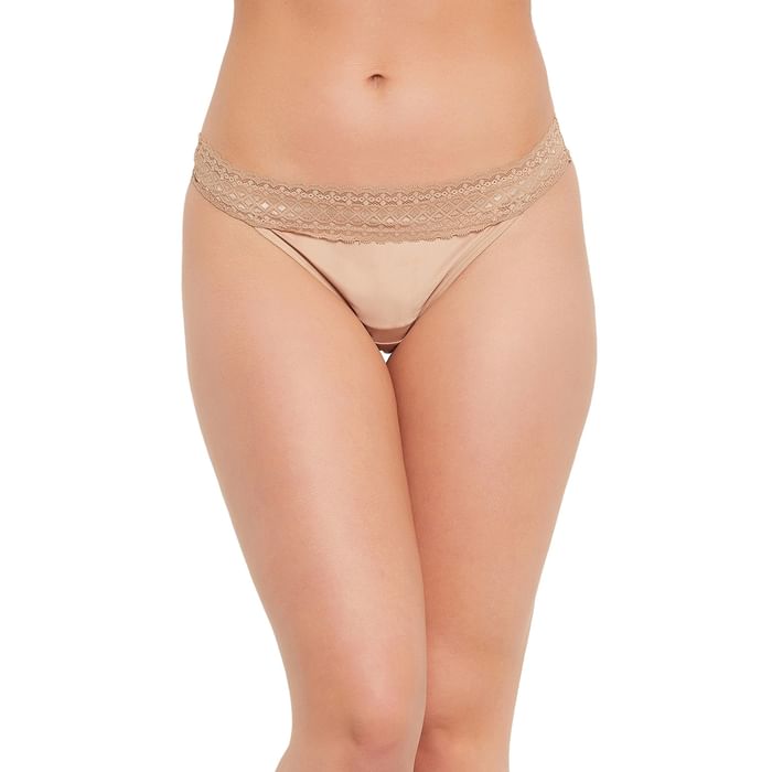 

Clovia Low Waist Thong in Nude Colour with Lace Waist - PN3495A24