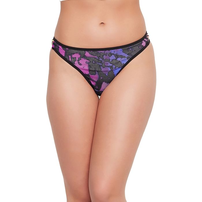 

Clovia Low Waist Tie-Dye Print Thong in Black - Cotton - PN1481C19, Multicolour